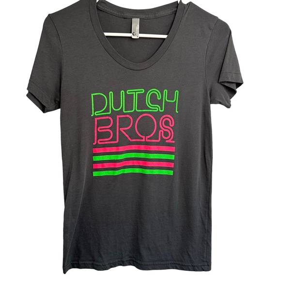 Dutch Bros Tops - Women’s Dutch Bros VINTAGE Grey T-Shirt NEON Colors MEDIUM